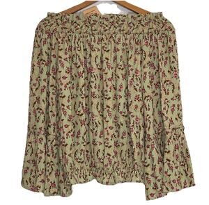 Rustic Rack Top Size S Green Floral Off Shoulder Smocked Prairie Cottage NEW NWT